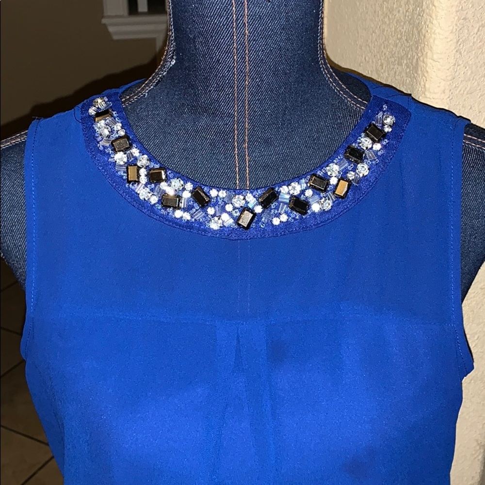 Blue Blouse with Rhinestone Neckline - Picture 2 of 6